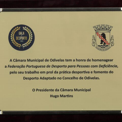 Federação Portuguesa de Desporto para Pessoas com Deficiência Agradece Homenagem da Câmara Municipal de Odivelas na Gala do Desporto